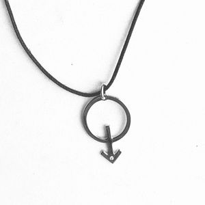 Mars symbol silver w diamond gender necklace